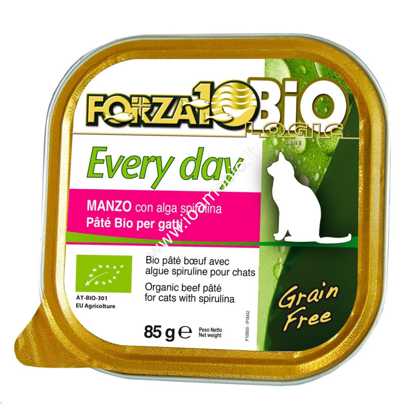 Patè al Manzo per Gatti con Alga Spirulina 85g - Cibo Biologico Forza10