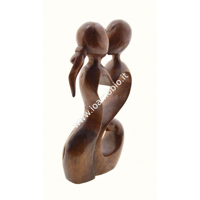 Statua Amorini Cuore 15cm - In Legno Esotico Pregiato - Armonia e Amore di Coppia