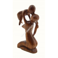 Statua Amorini Mamma con Baby 15cm - In Legno Esotico Pregiato - Bacio Materno