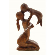 Statua Amorini Mamma con Baby 15cm - In Legno Esotico Pregiato - Bacio Materno