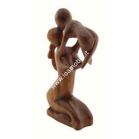 Statua Amorini Mamma con Baby 15cm - In Legno Esotico Pregiato - Bacio Materno