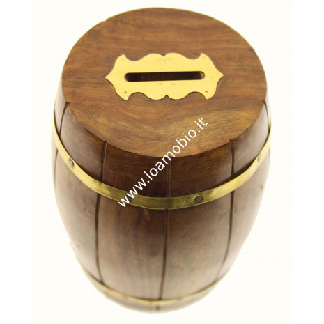 Salvadanaio Botte in Legno e Ottone
