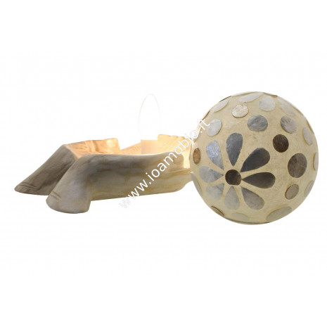 Lampada Mano in Legno con Sfera in Fibra di vetro - Decorazionii in Madreperla
