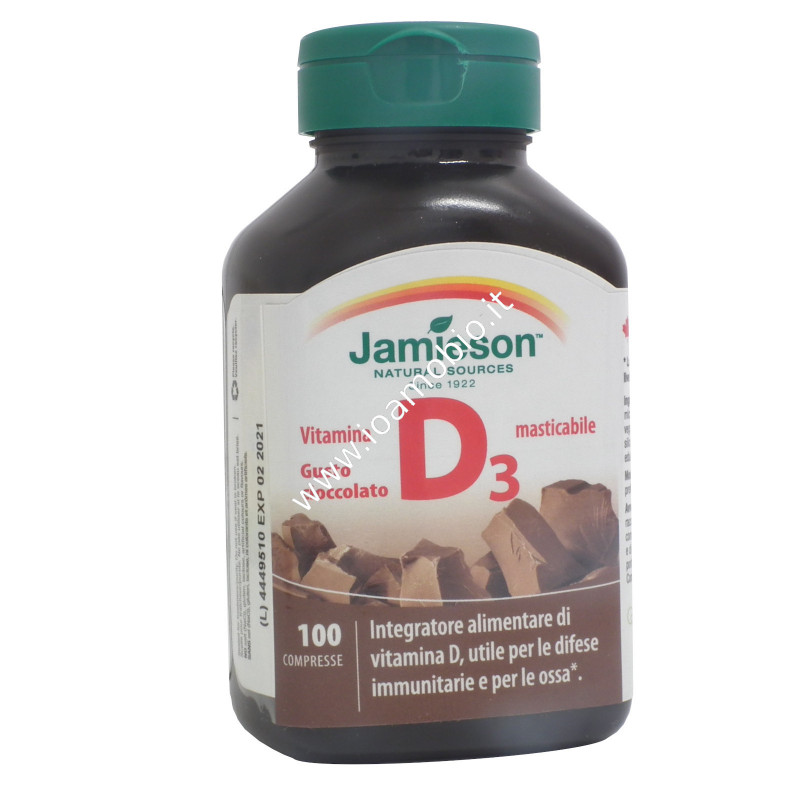 Jamieson Vitamina D Masticabile al Cioccolato 100 cpr- Integratore Ossa e Denti