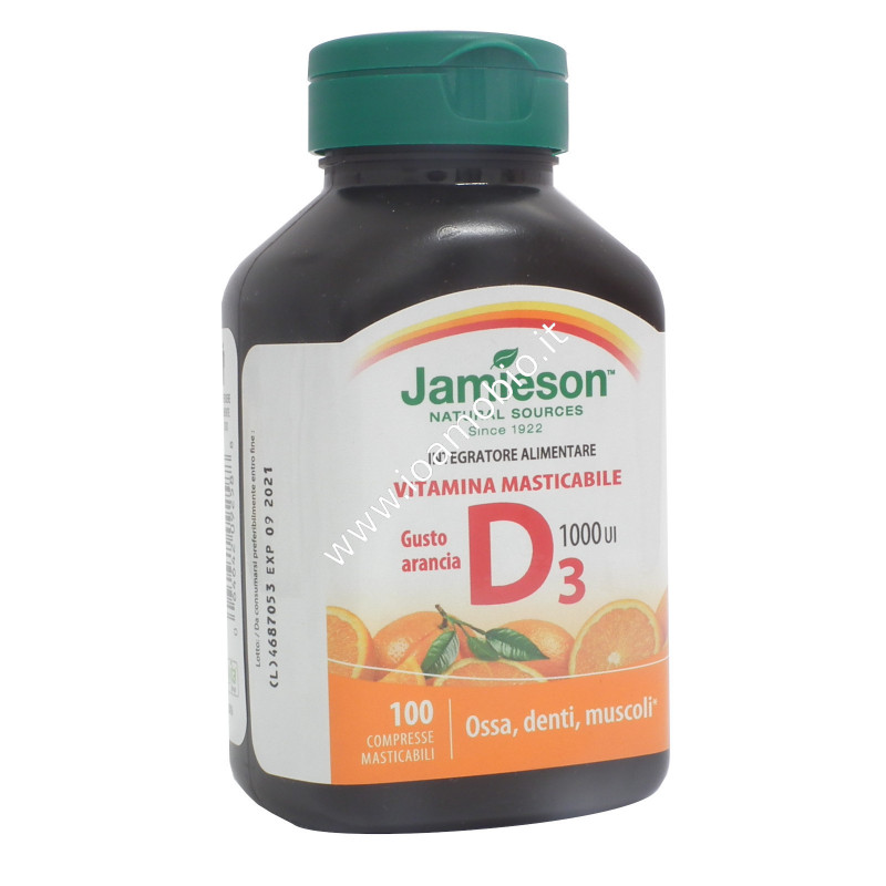 Jamieson Vitamina D Masticabile gusto Arancia 100 cpr- Integratore Ossa e Denti