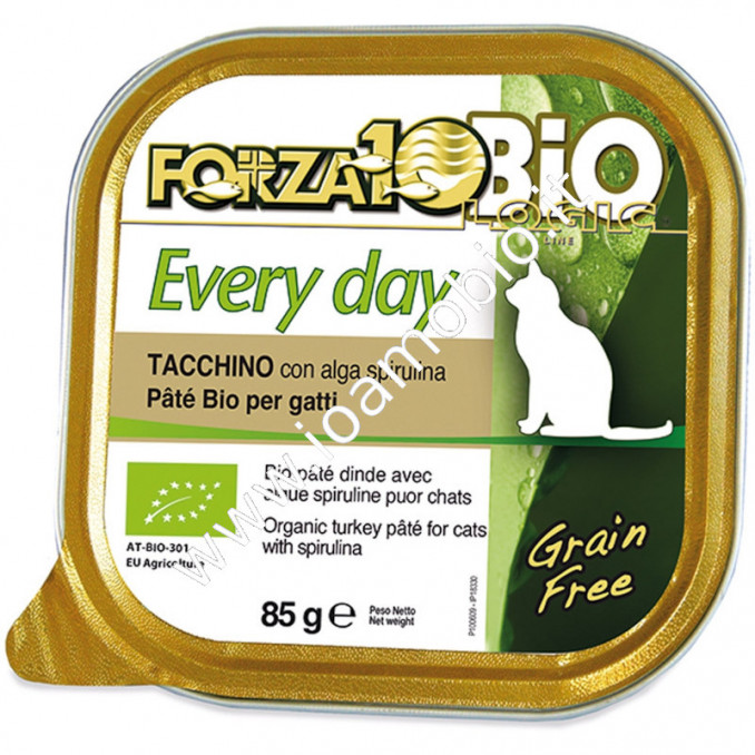 Patè per Gatti al Tacchino con Alga Spirulina 85g -  Cibo Biologico Forza10