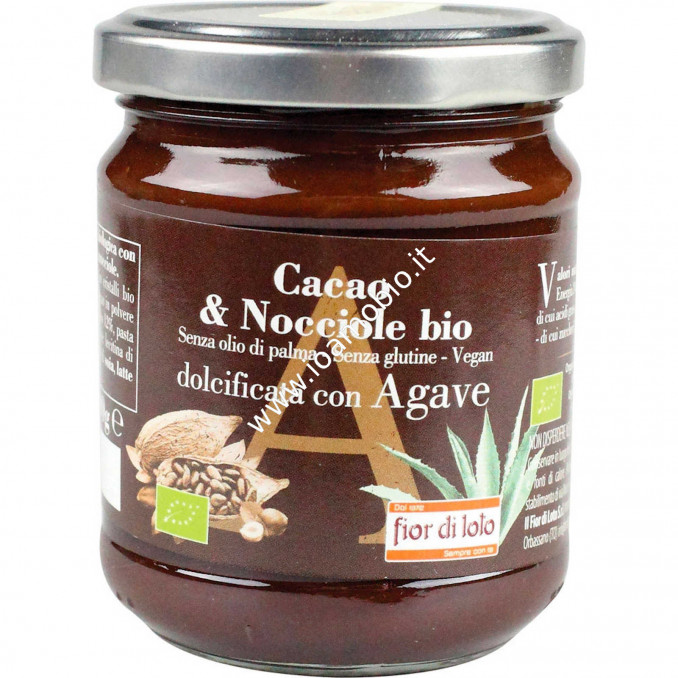 Crema Cacao e Nocciole dolcificata con Agave 200g -  Biologica Fior di Loto