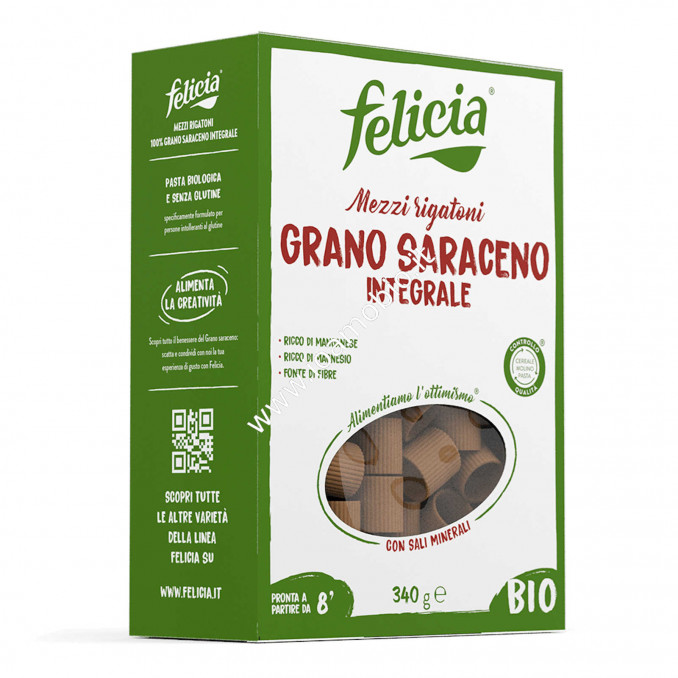 Mezzi Rigatoni di Grano Saraceno 340g - Pasta Biologica Senza Glutine Felicia