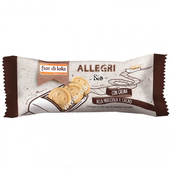 Biscotti Allegri farciti con Crema alla Nocciola e Cacao 45g - Bio Fior di Loto