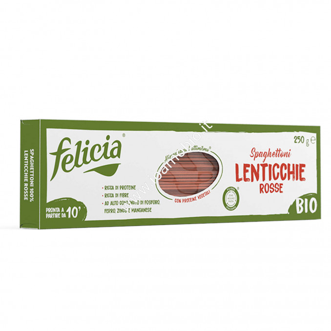 Spaghettone di Lenticchie Rosse 250g - Pasta Biologica Senza Glutine Free Felicia