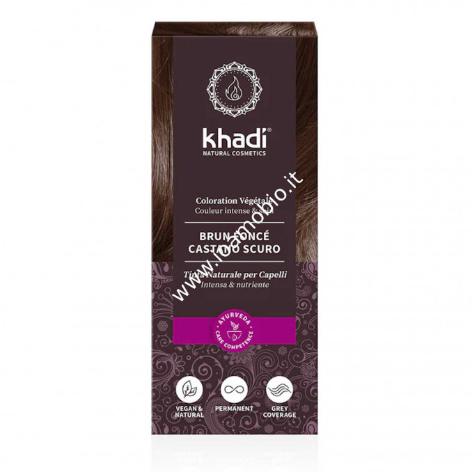 Khadi bio Dark Brown - Tinta vegetale capelli Castano scuro 100g